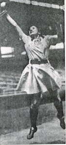 Clara Schillace, AAGPBL player, catching ball in mid-air